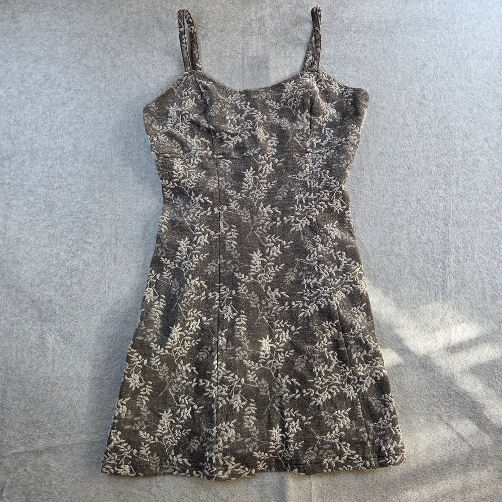 All That Jazz Mini Dress Womens Medium Black Silver Vintage 90s Floral Metallic